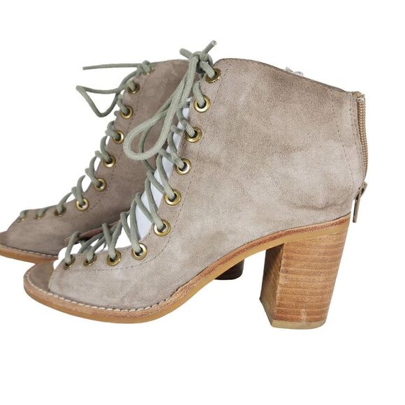 Free PeopleXJeffrey Campbell Women's US5,5 Taupe Leather Lace-up Ankle Booties - Picture 2 of 14